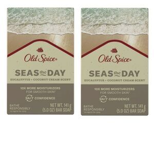 Lot of 2 Old Spice Bar Soap Seas with The Day Eucalyptus + Coconut Cream NEW